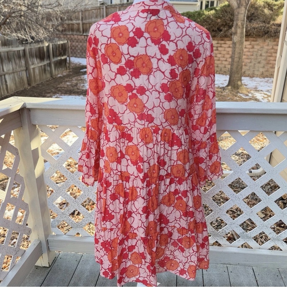 Choklate Paris Floral Flare Sleeve silk Blend Dress‎ S Knee Length V Neck Orange - Picture 5 of 9